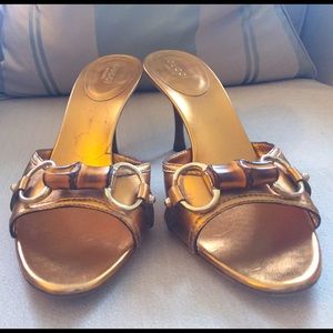 NEW AUTHENTIC GUCCI Gold Leather Mules Shoes US 7